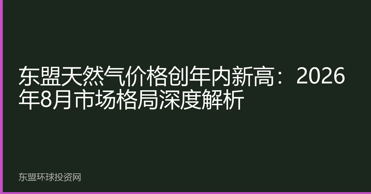 东盟天然气价格创年内新高：2026年8月市场格局深度解析