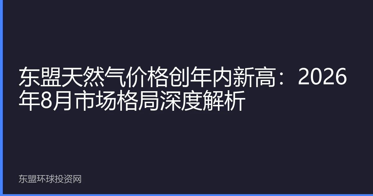 东盟天然气价格创年内新高：2026年8月市场格局深度解析
